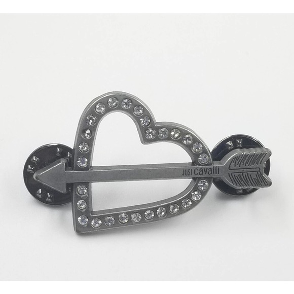 Just Cavalli by Roberto Cavalli Open Heart Arrow Rhinestone Silver Tone Pin - Picture 2 of 5